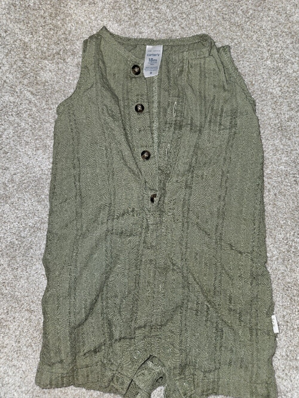 Carters Green Romper - Size 18 M 100% Cotton